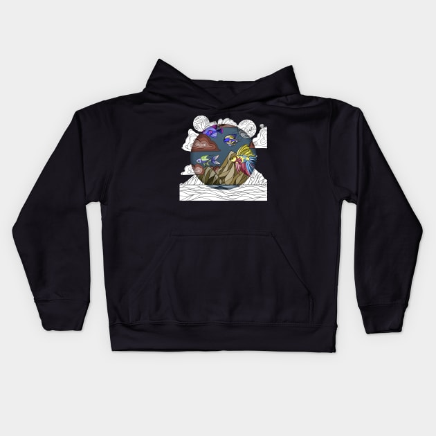 Cricled Space Fish Kids Hoodie by Bagaz